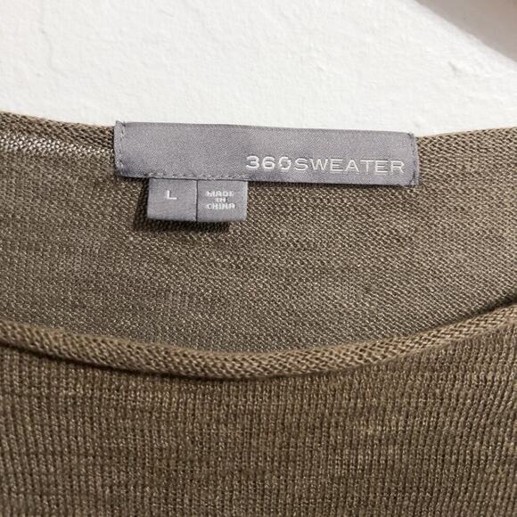 360 Sweater Large Tan Brown Lightweight Stripe Long Sleeve Linen - Picture 2 of 5